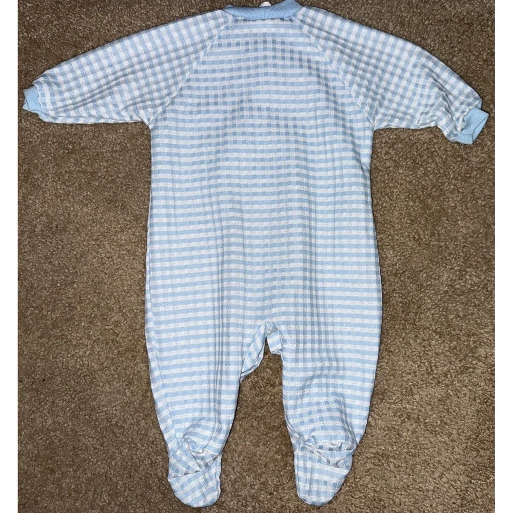 Vintage Health-tex Baby White & Blue Footed‎ Sleeper Outfit Appliqué Bear